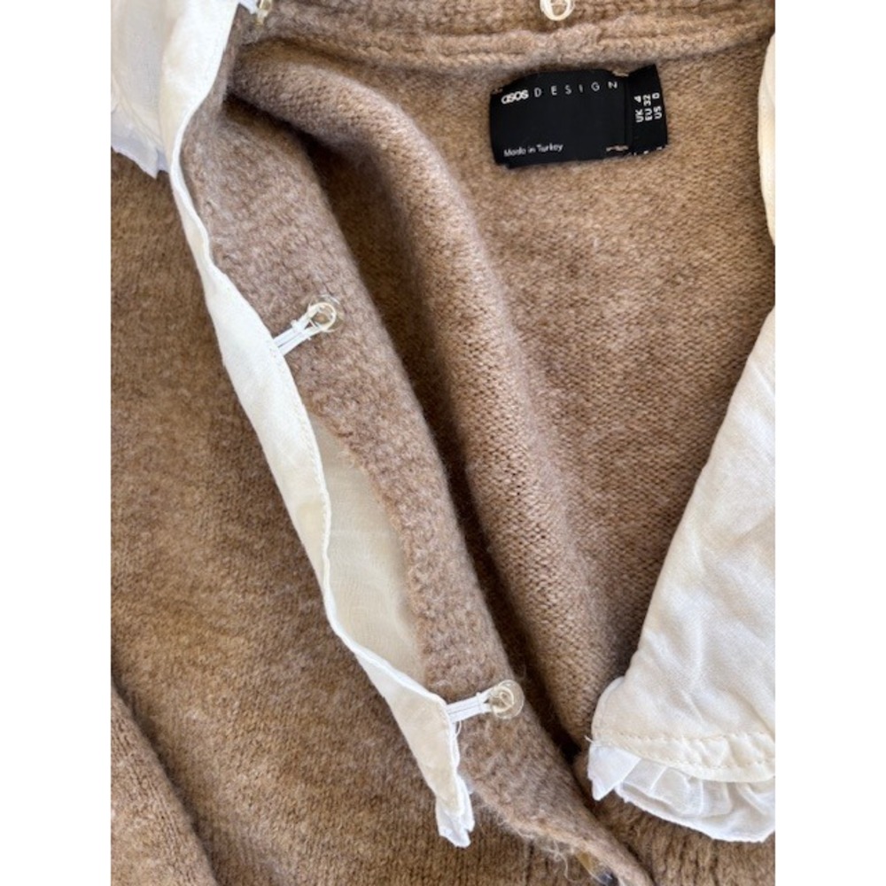 ASOS DESIGN Womens Brown Knit Cardigan Ruffle Collar‎ Sweater Oversized XS - Picture 8 of 15